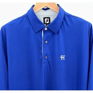 FJ Footjoy Mens XXL 2XL Golf Polo Solid Royal Blue Floral Trim